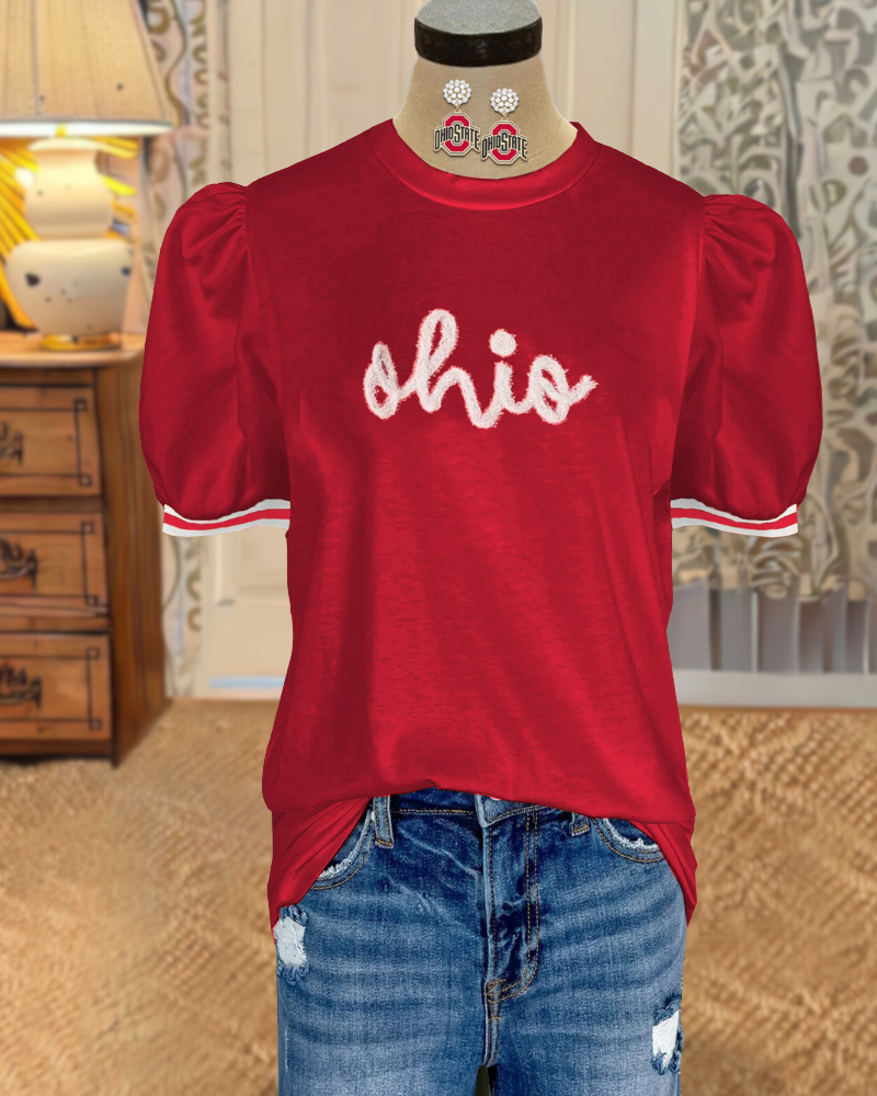 OHIO State Embroidered Top