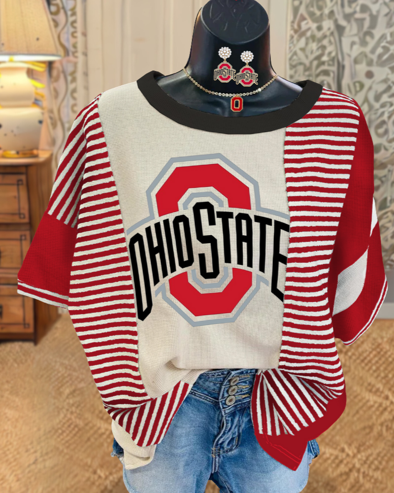 OHIO State Striped Crewneck T-shirt