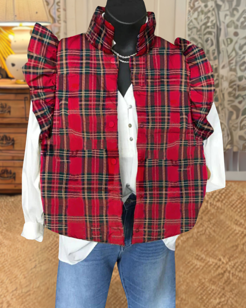 Plaid Quilted Ruffle Vest