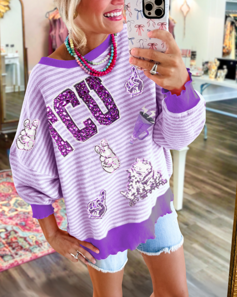 TCU Horned Frogs Sequin Striped Sweatshirt