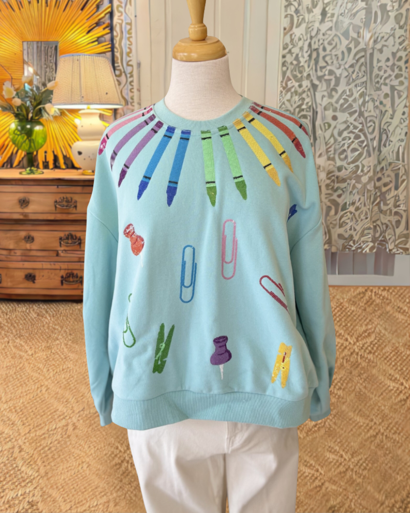 Cute School Supplies Print Sweatshirt