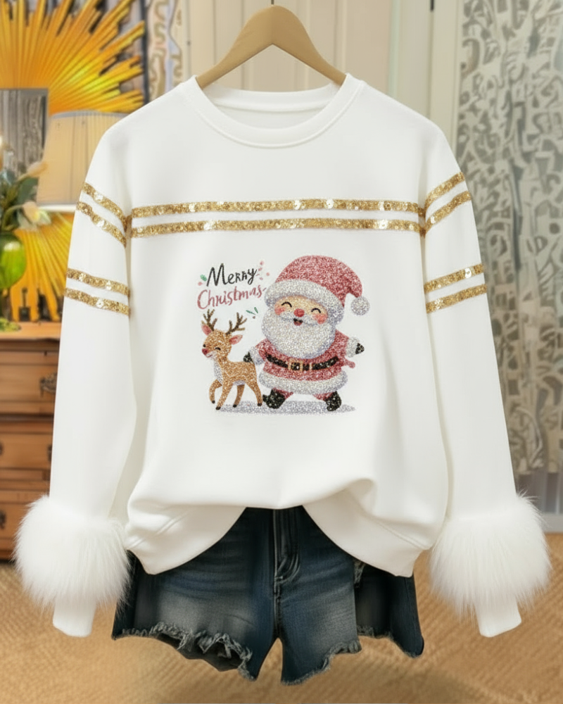 Sparkly Santa Reindeer Festive Top