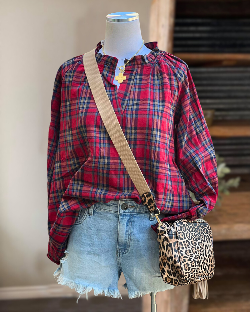 Ruffle plaid top sales
