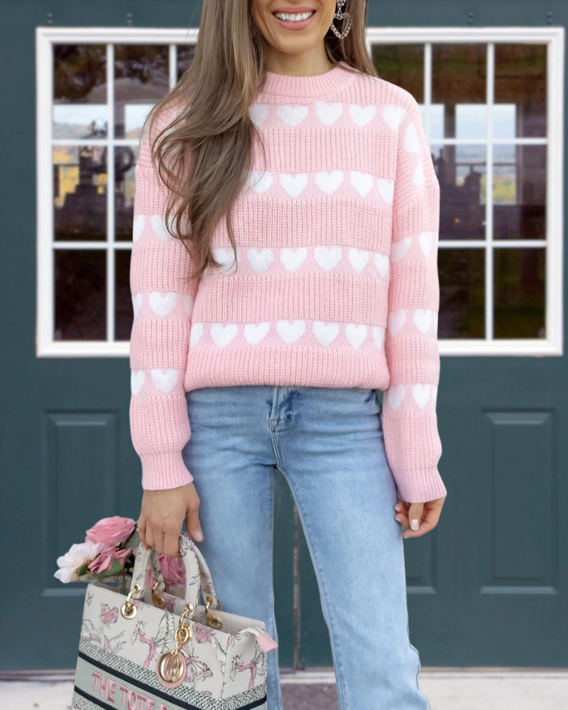 Heart-Shaped Ribbed Crewneck Sweater