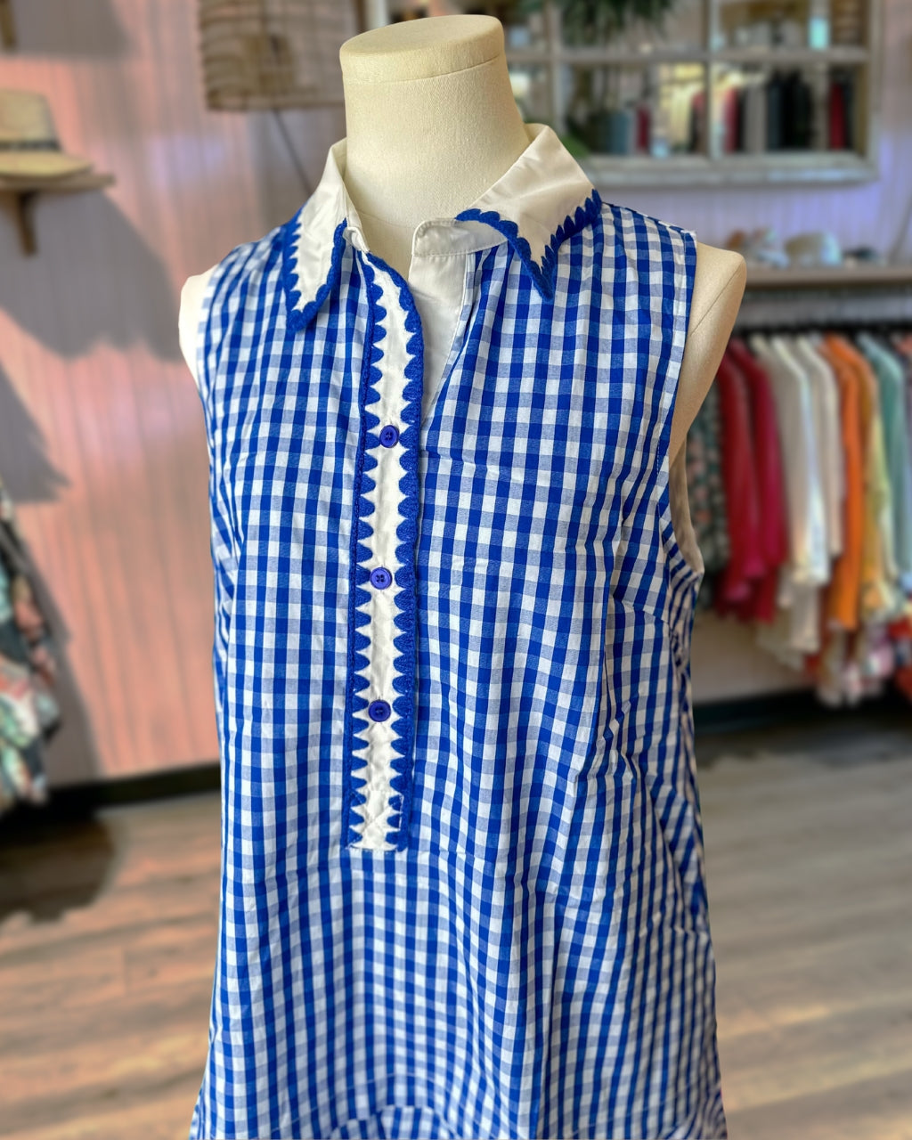 Gingham Scallop Mini Dress