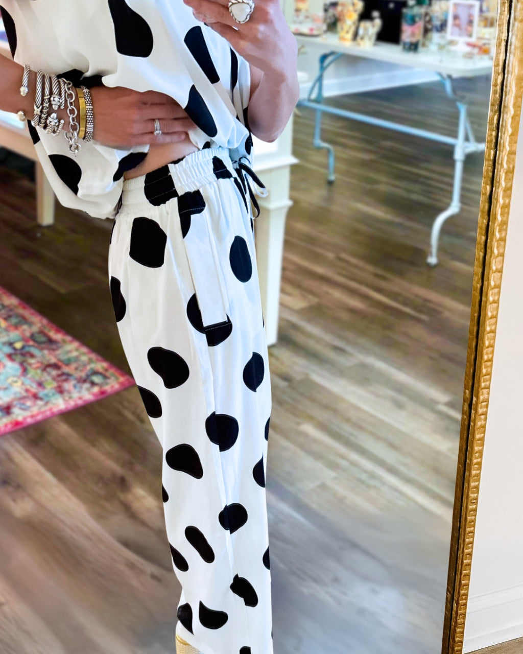 Casual Polka Dot Sleeveless Satin Set