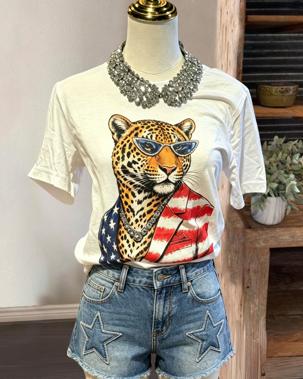 Fashionable Flag Leopard T-shirt