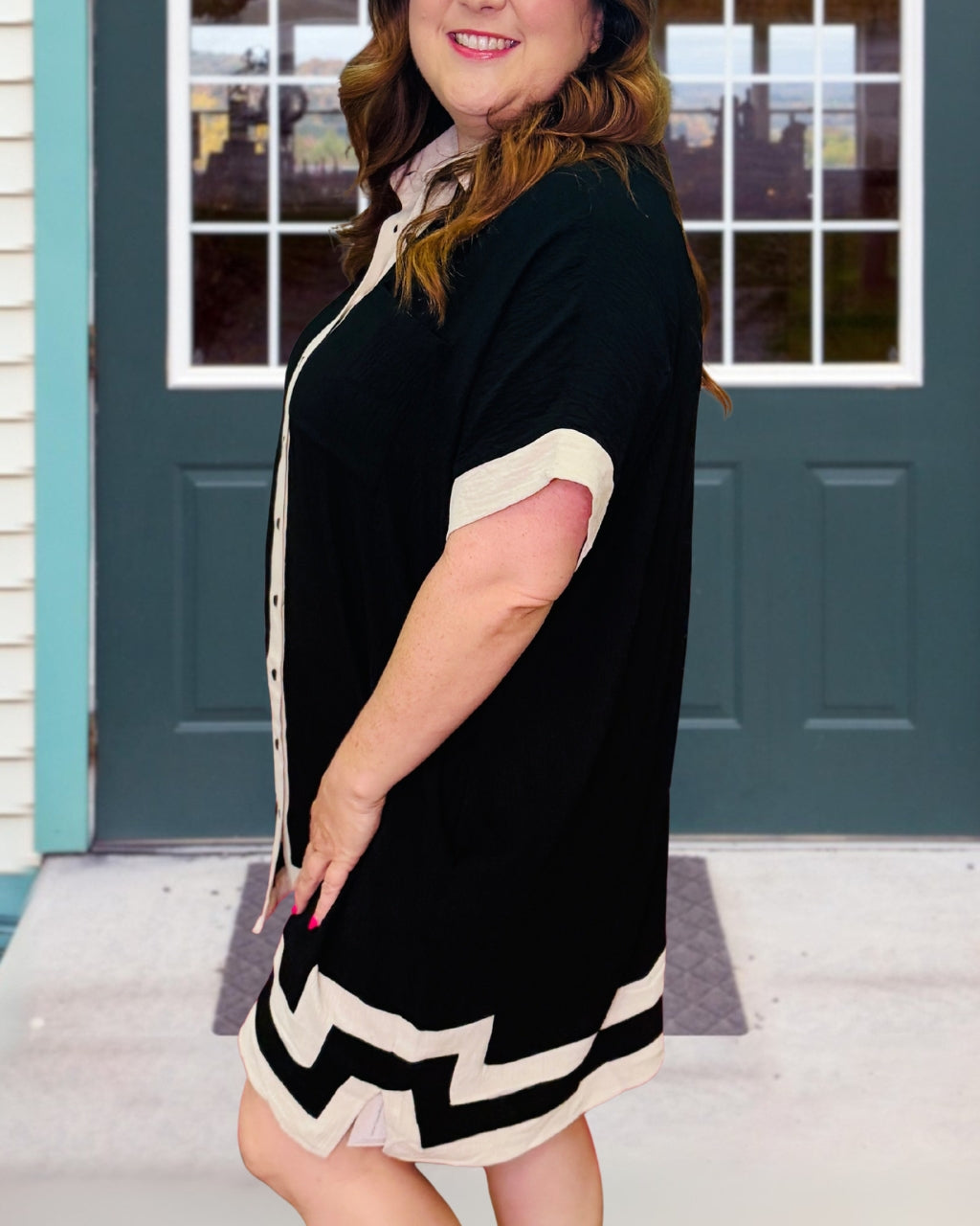 Breezy Color-Blocked Trim Shirt Dress