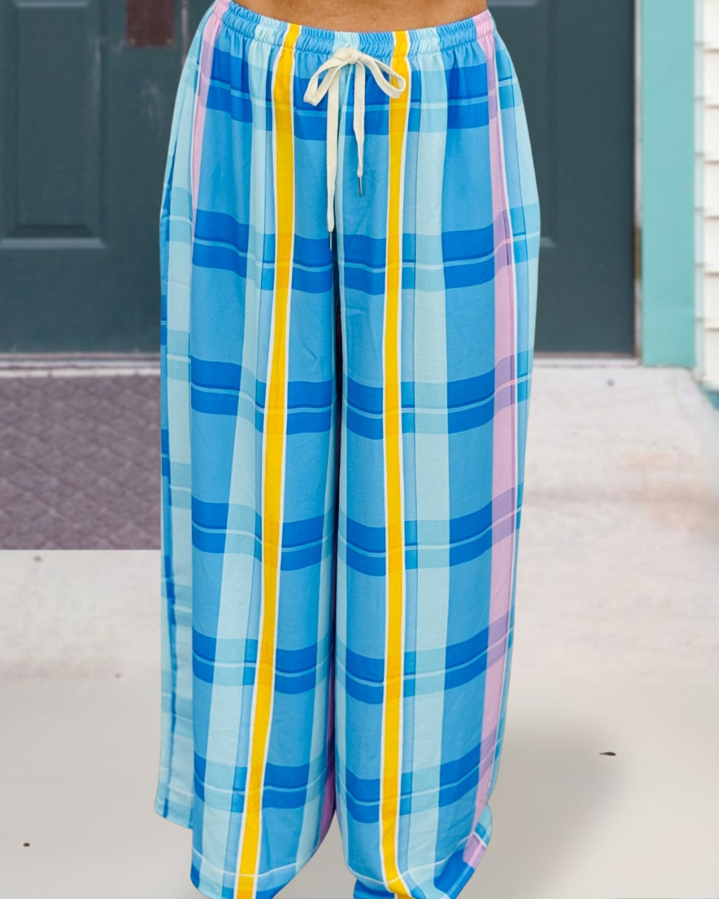 Colorful Plaid Drawstring Pants