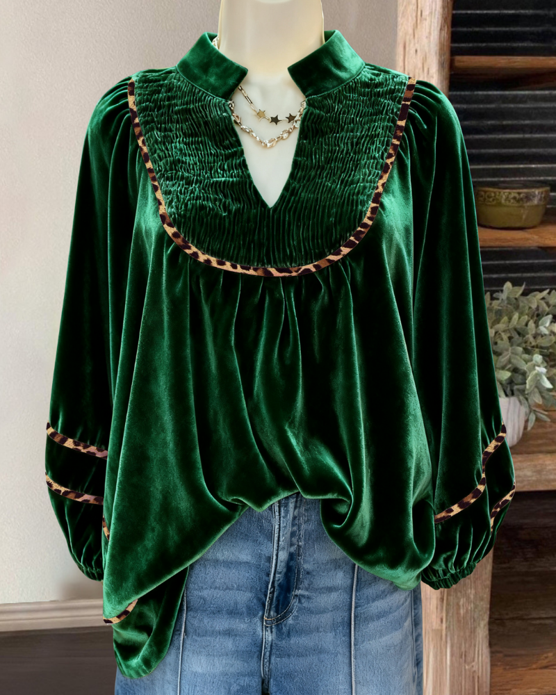Leopard Velvet V-Neck Top