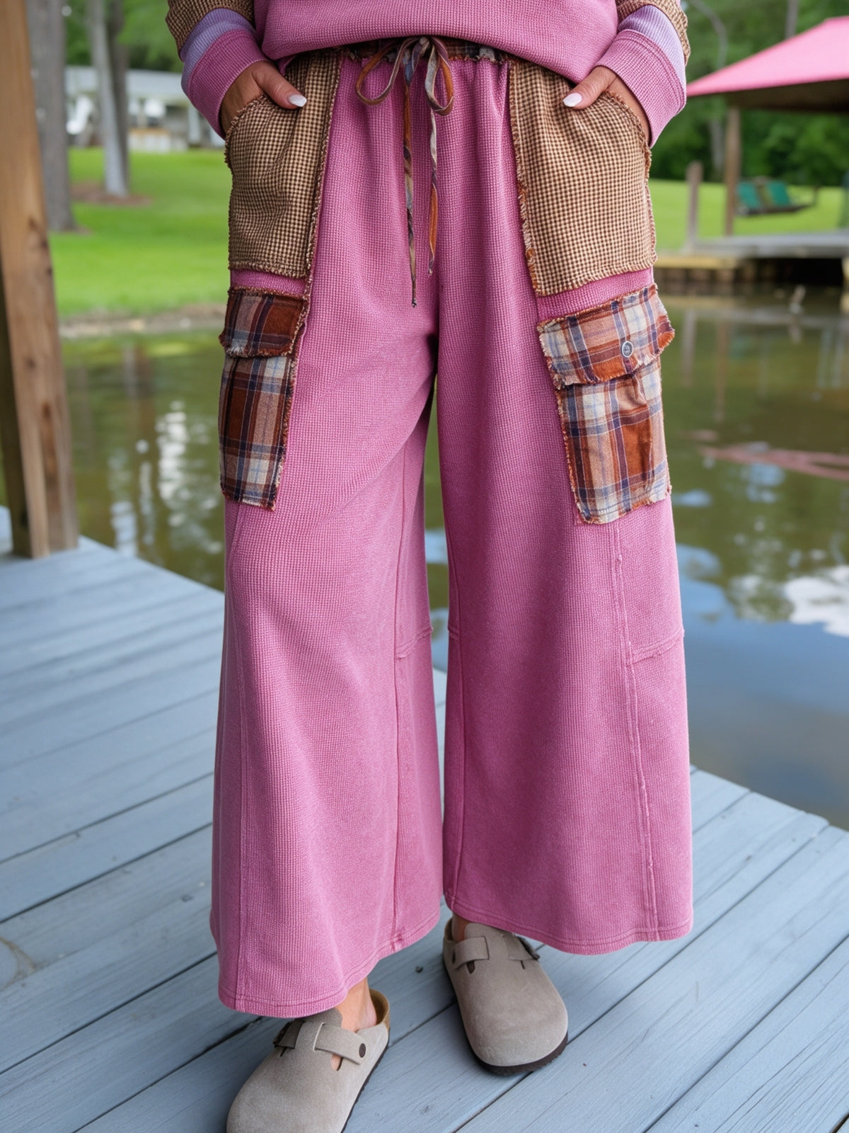 Retro Waffle Patchwork Pants