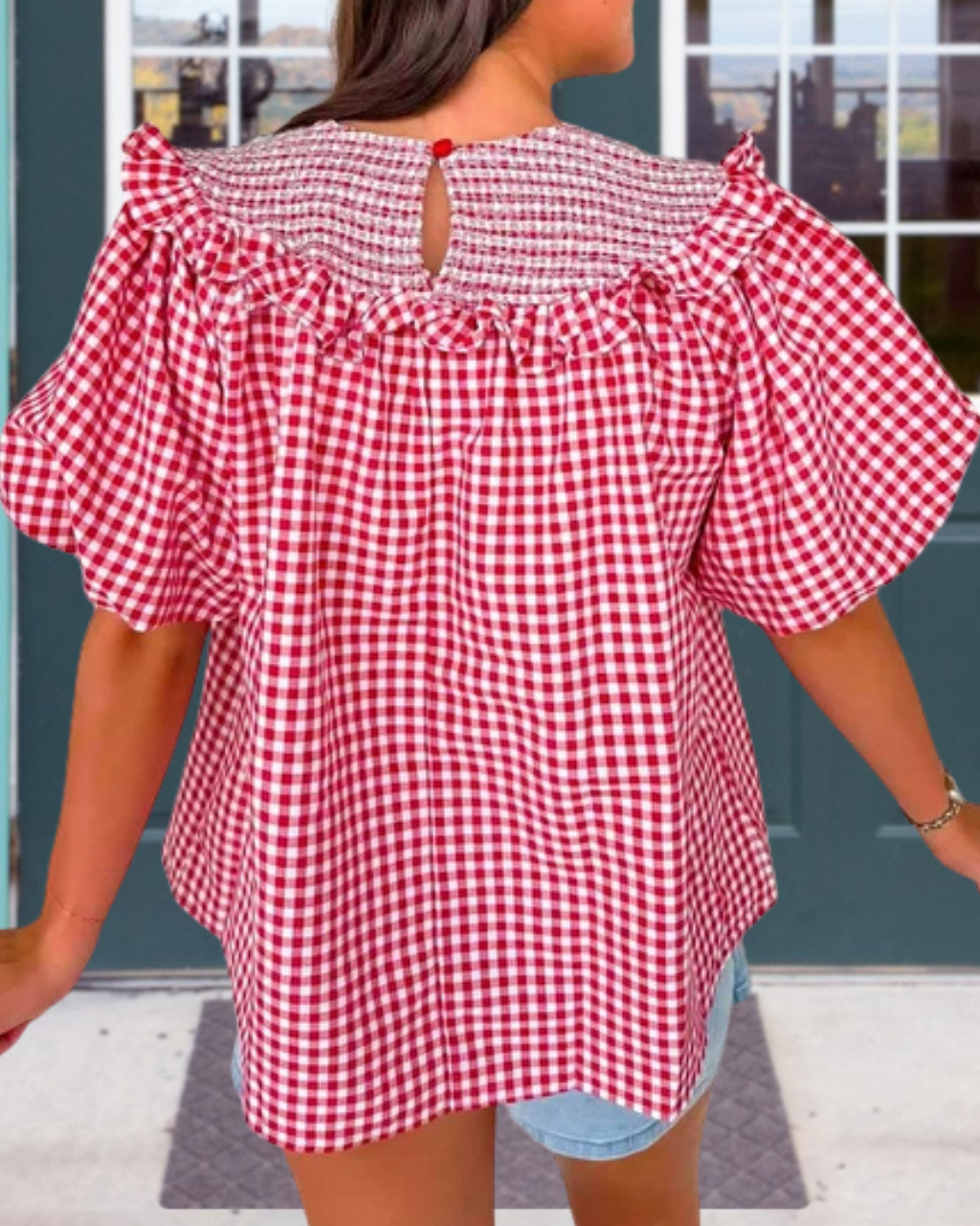 Game Day Plaid Embroidered Pleated T-shirt