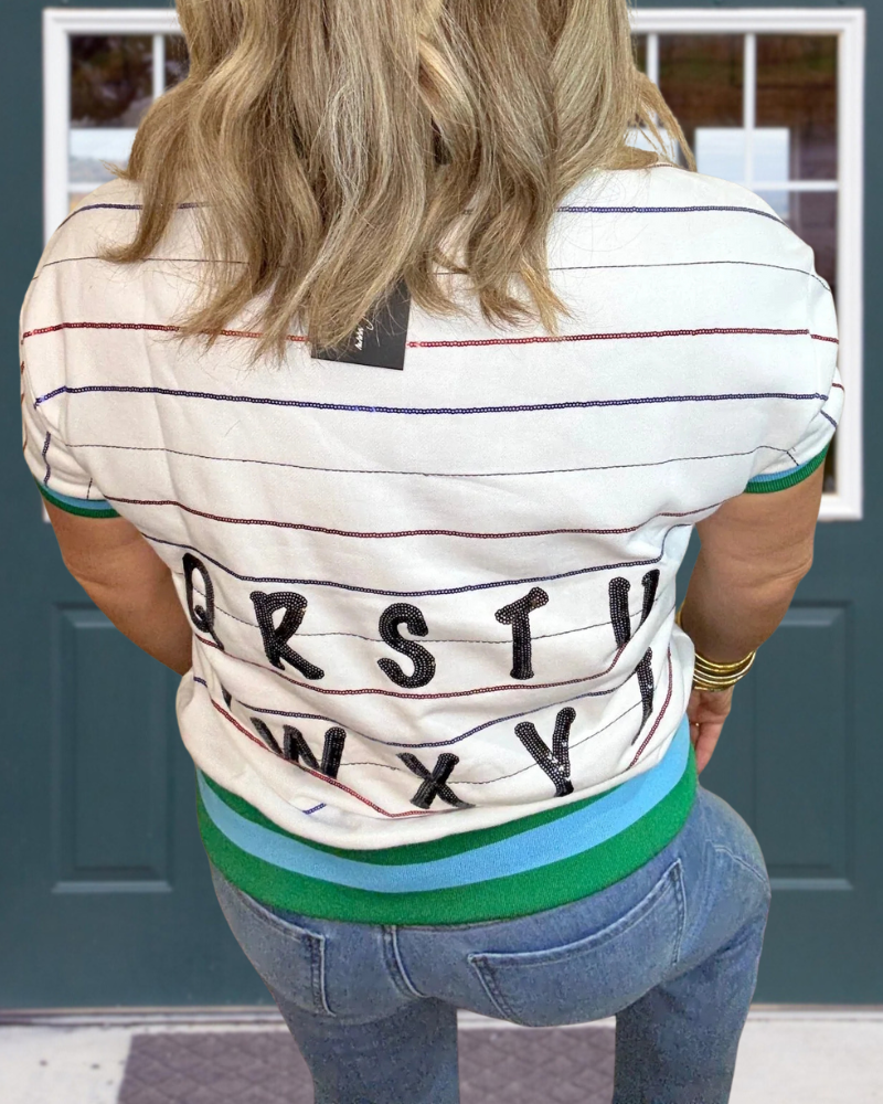 Letter Sequin Striped Top
