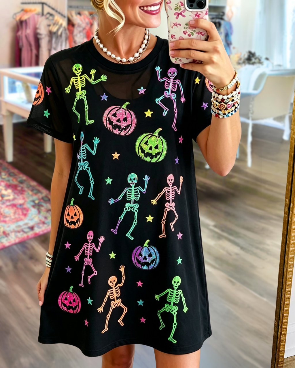 Skull Pumpkin Dancing Sequin Dress