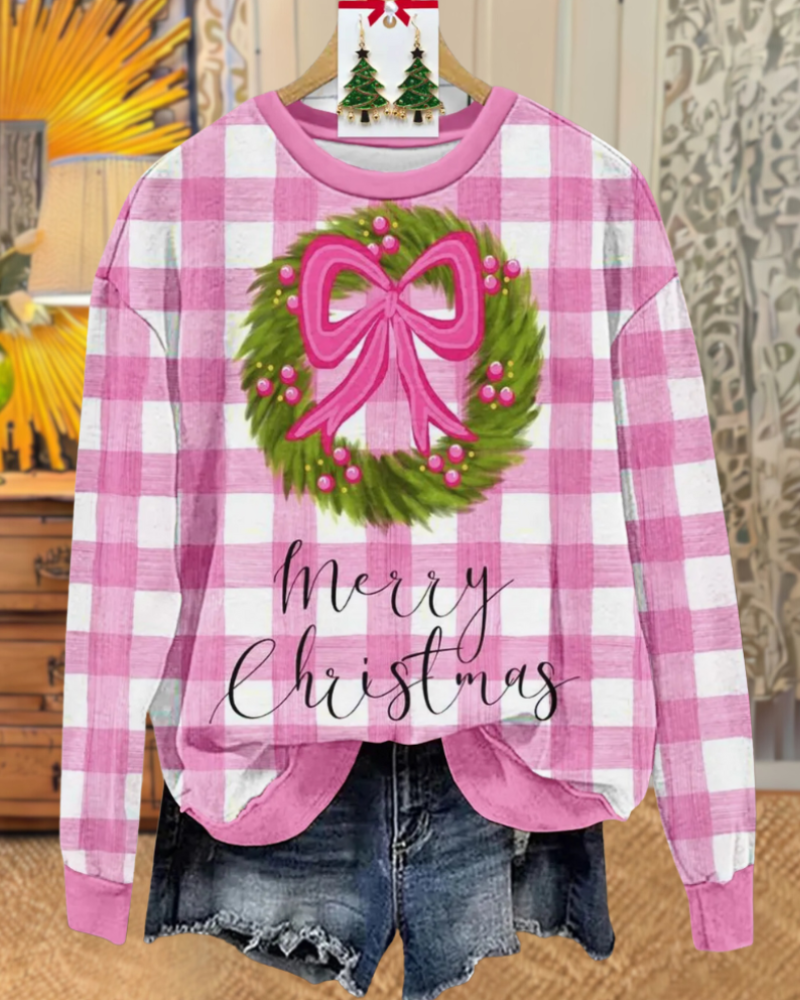 Christmas Bow Wreath Plaid Sweatshirt