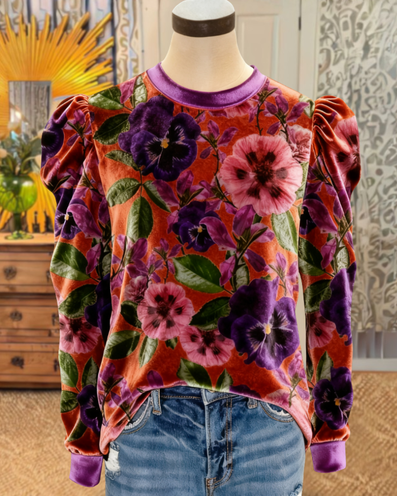Vibrant Floral Velvet Top