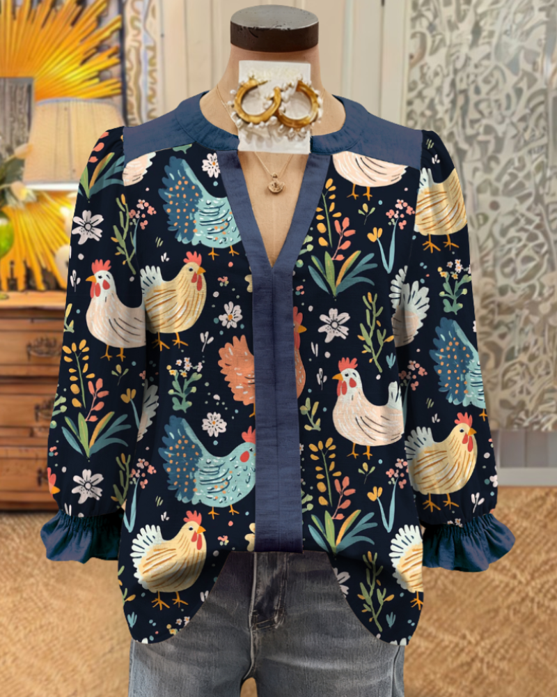 Thanksgiving Pattern V-Neck Top