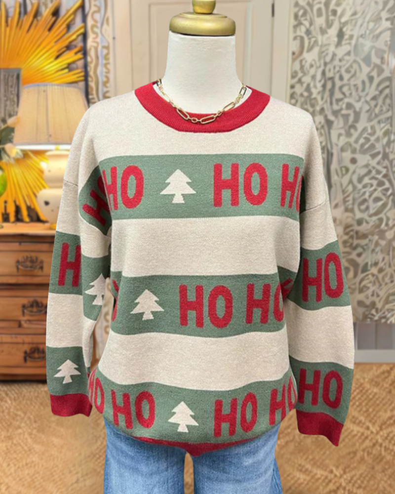 Christmas Tree HOHO Striped Pullover