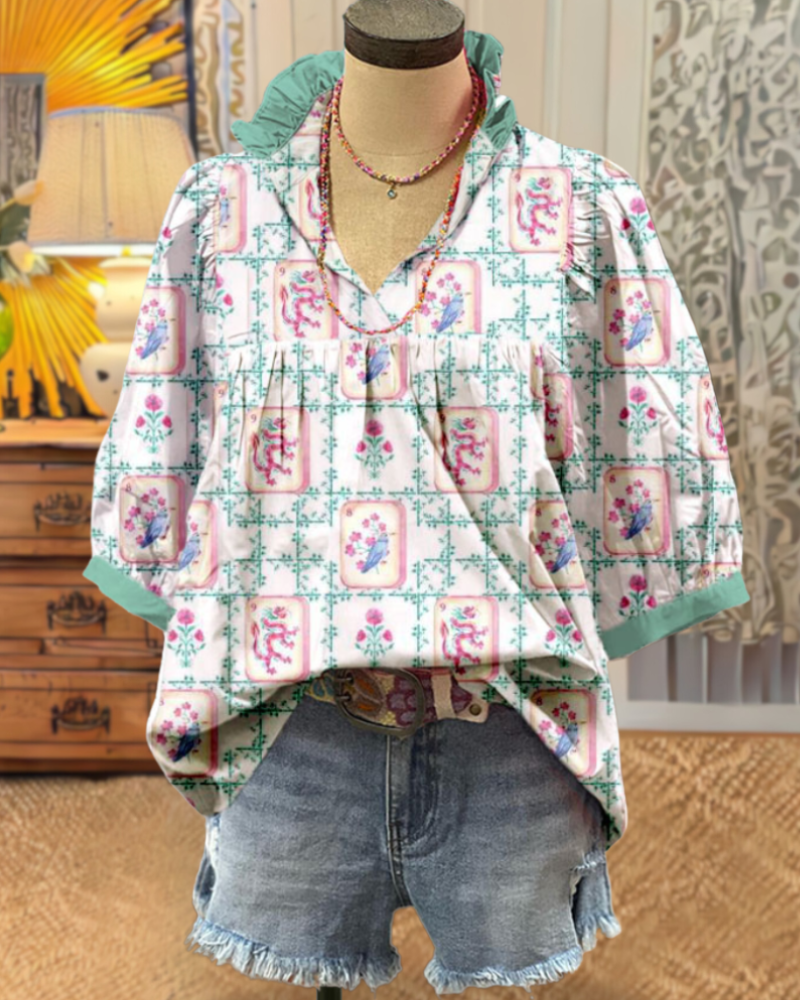 Mahjong Satin V-Neck Top