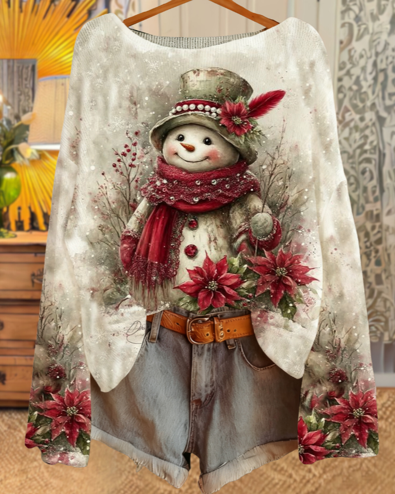 Exquisite Snowman Floral Pullover