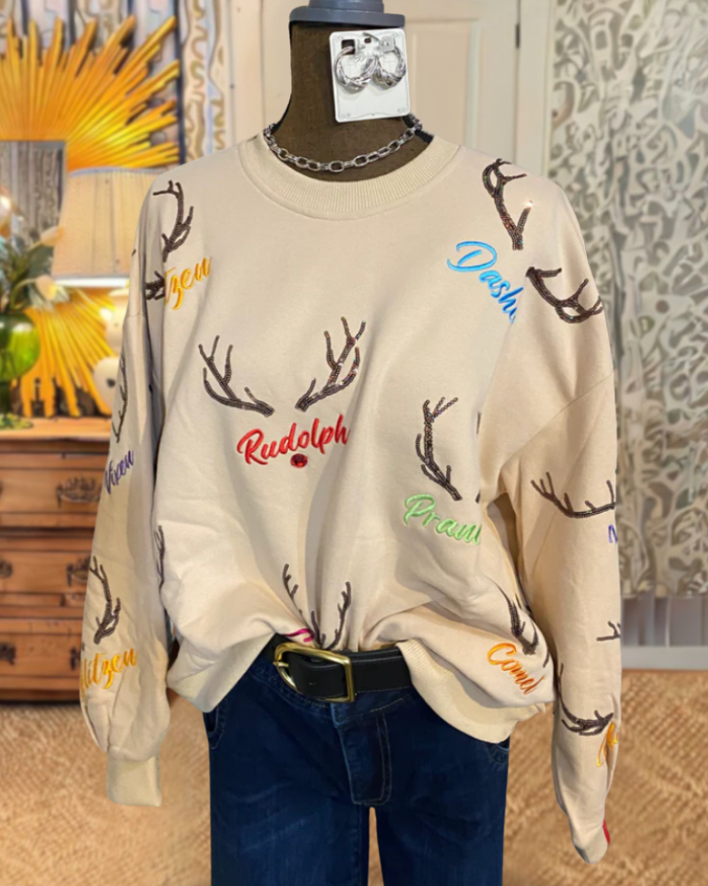 Reindeer Antler Embroidered Sweatshirt