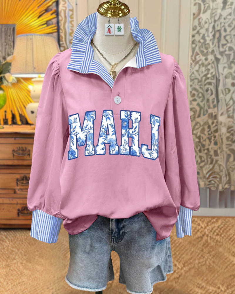 Mahjong Stripe Ruffle Top