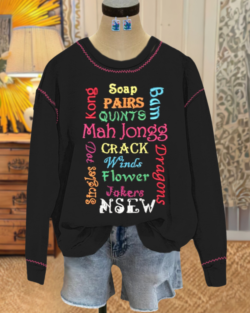 Mahjong Mixed Letters Print Sweatshirt