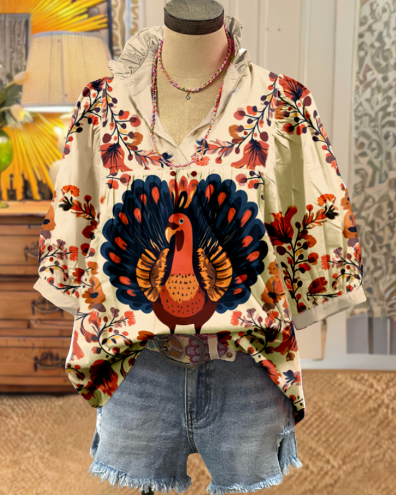 Elegant Floral Turkey Top