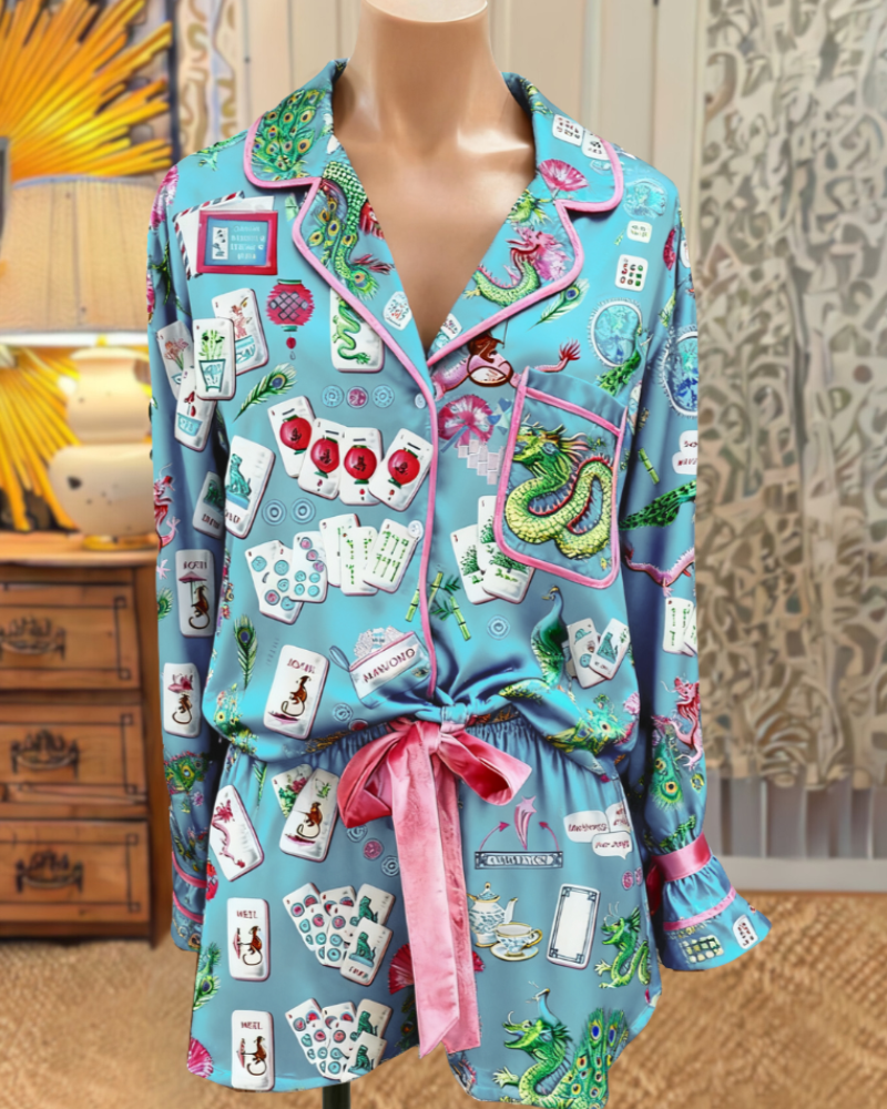 Mahjong Satin Shorts Set