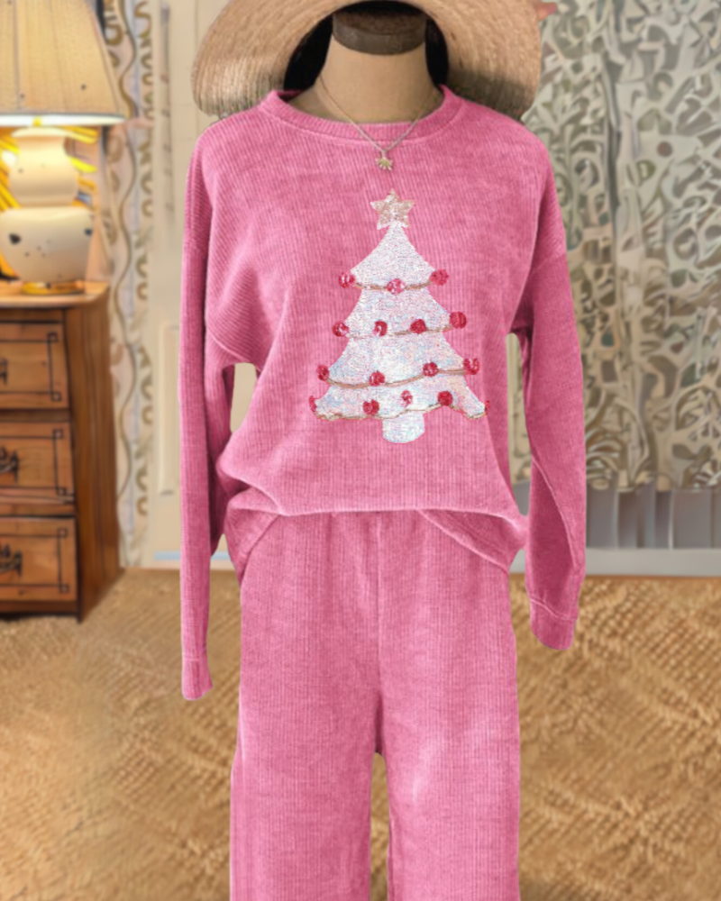 Christmas Tree Sequin Ribbed Set