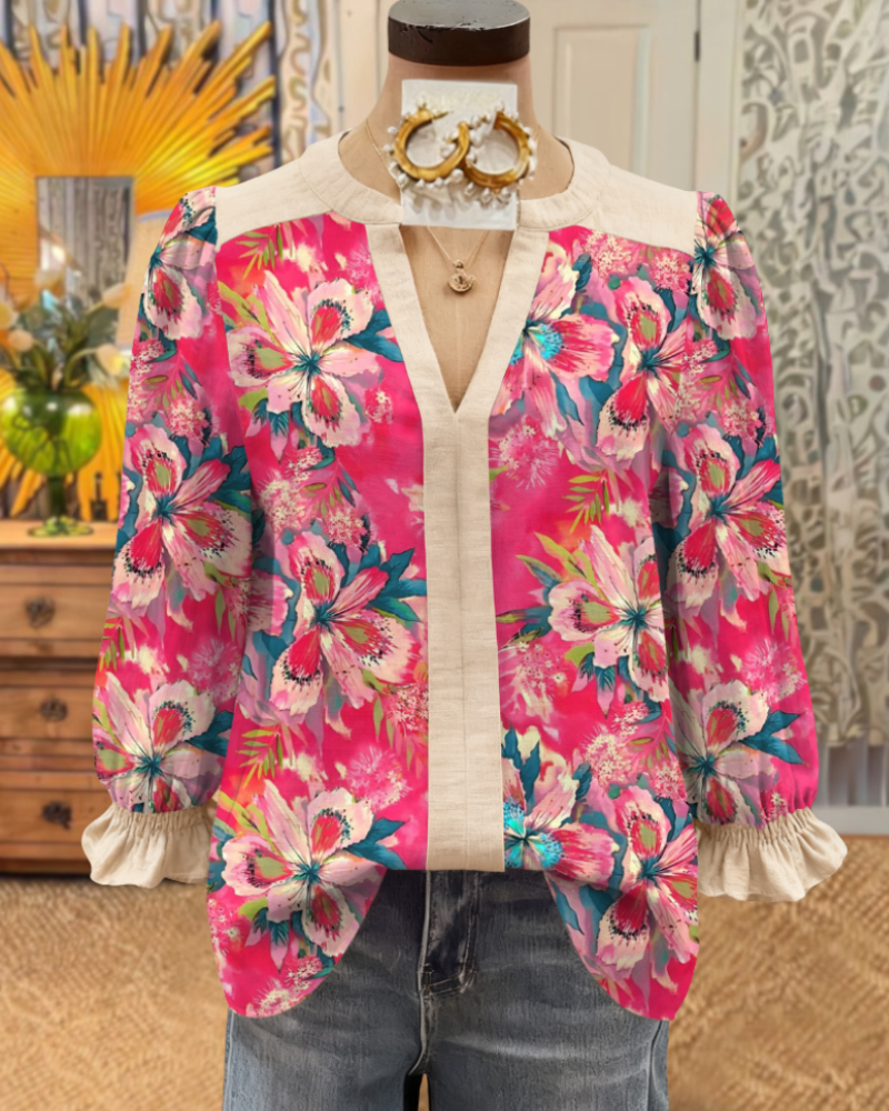 Stylish Floral V-neck Top