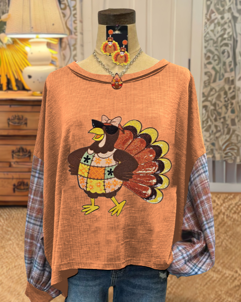 Turkey Sequin Patchwork Sleeve Sweatshirt