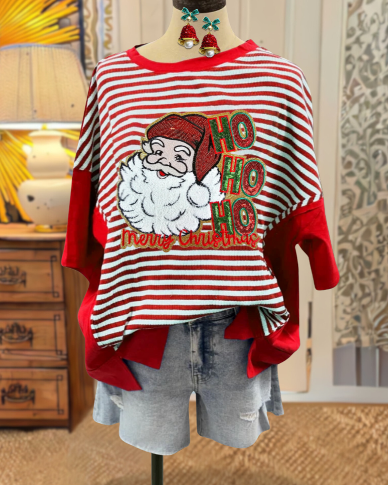 Santa Claus Sequin Striped Top
