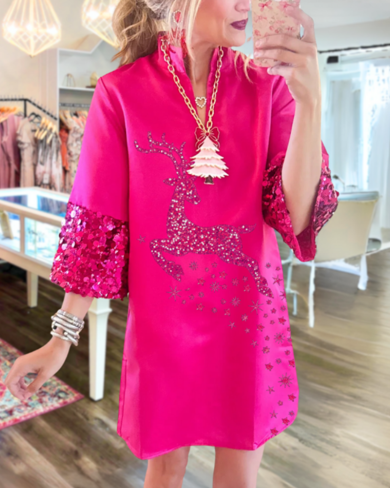 Sparkling Christmas Reindeer Sequin Dress