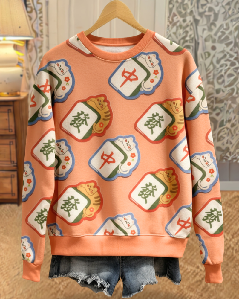 Mahjong Print Crewneck Sweatshirt