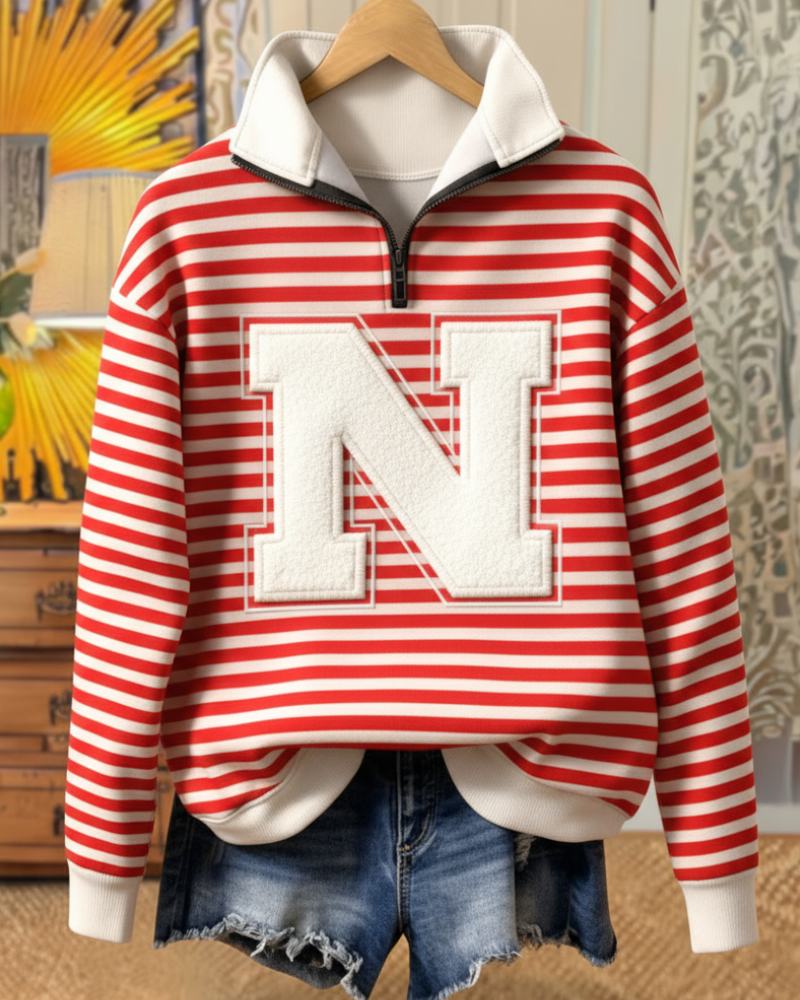Nebraska Stripe Half-Zip Pullover