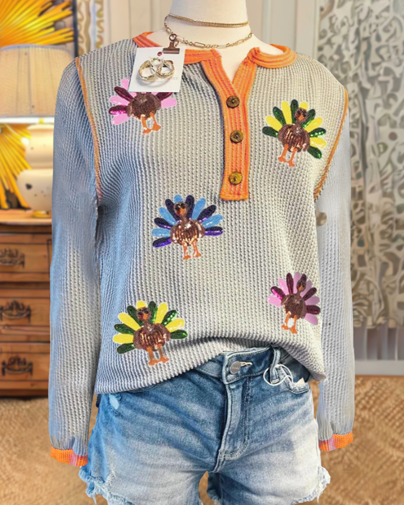 Turkey Sequined Pleated Ribbed Top