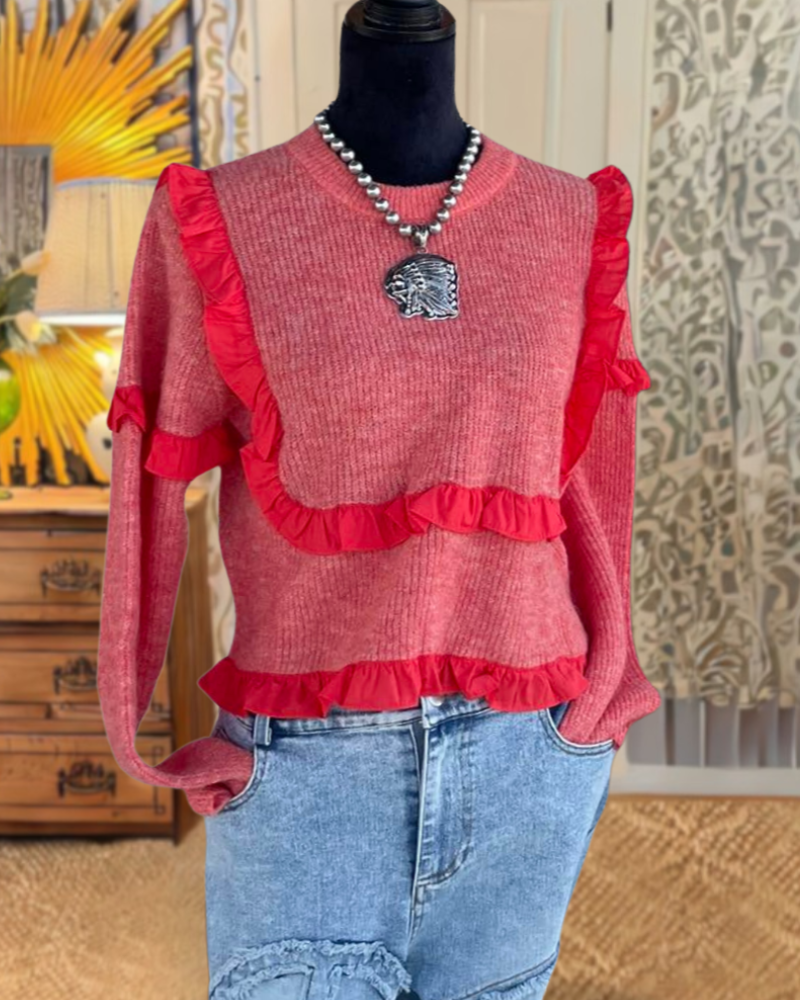 Unique Ruffled Crew Neck Top
