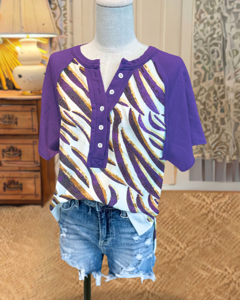 LSU Tigers Sequin Henley Tee