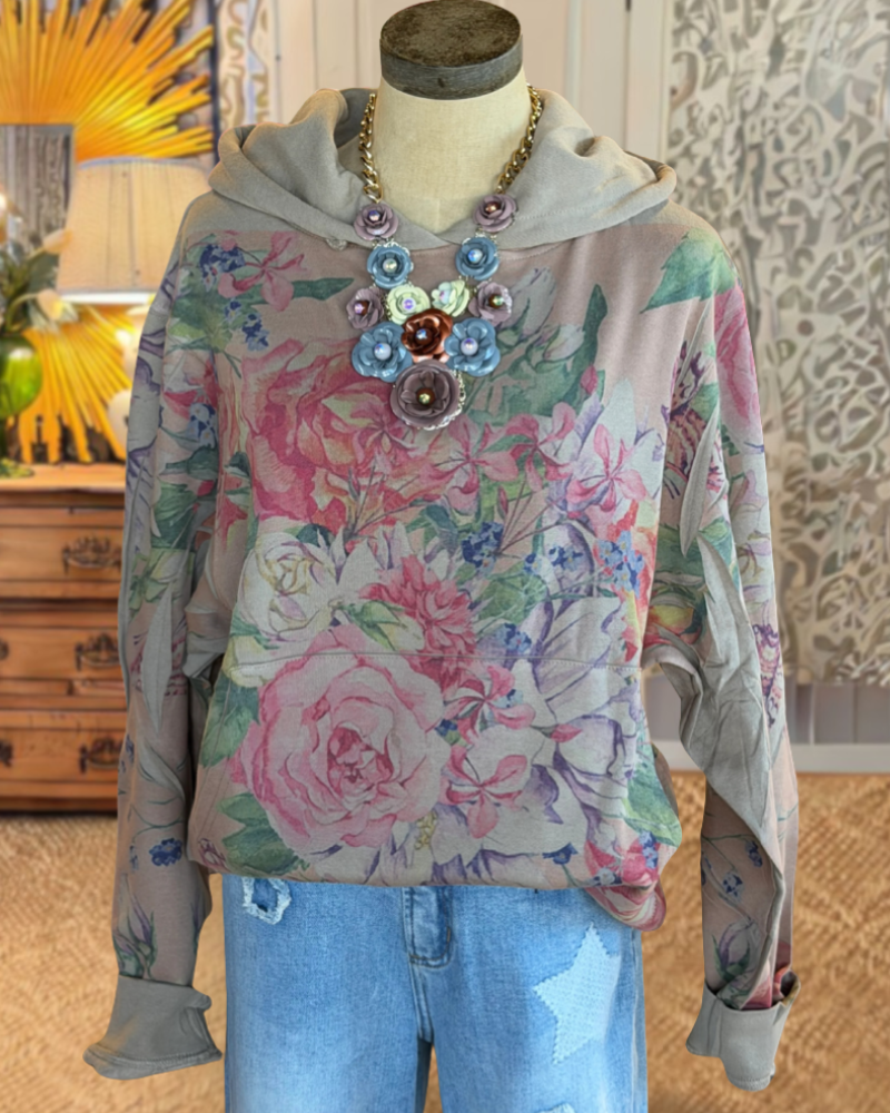 Retro Floral Hooded Sweatshirt