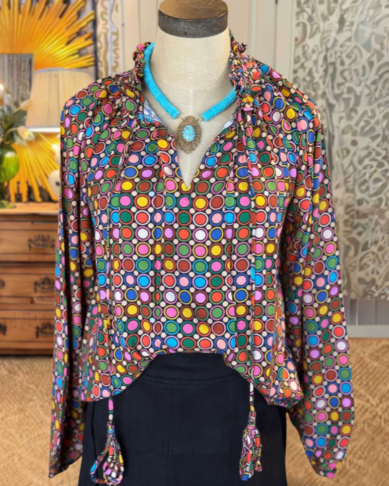Rainbow Polka Dot V-Neck Top