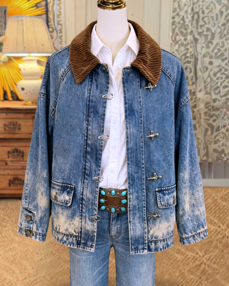 Retro Corduroy Collar Denim Jacket