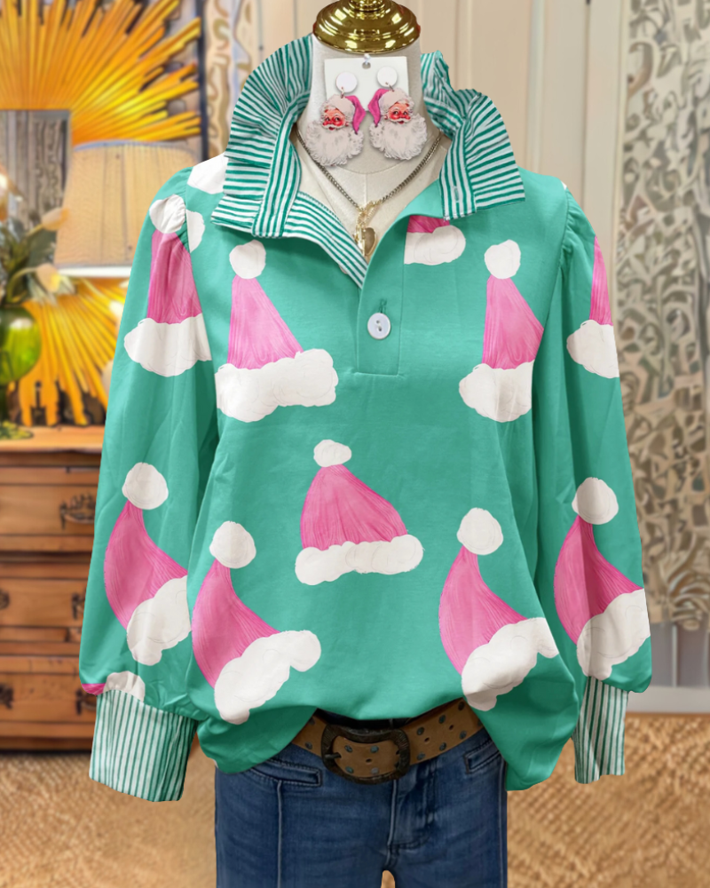 Santa Hat Striped Trim Top