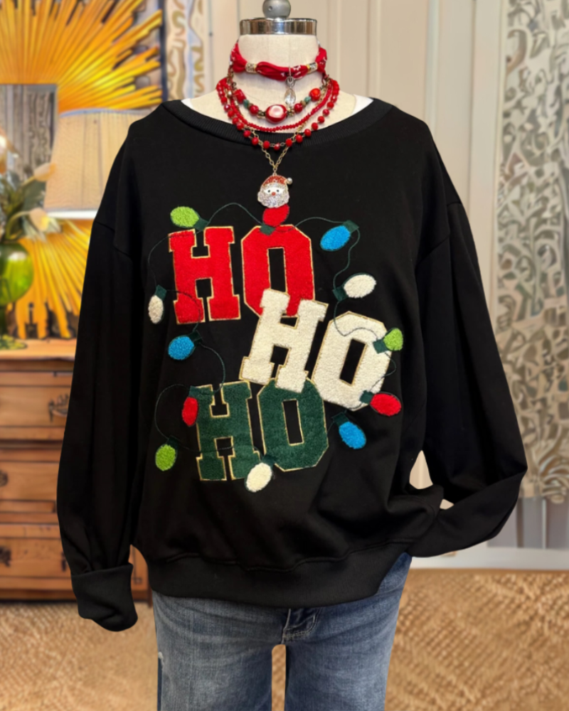 HOHOHO Lights Embroidered Sweatshirt