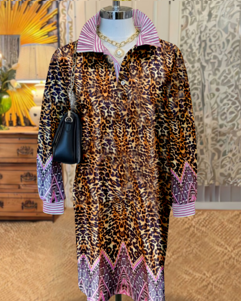 Chic Leopard Striped Satin Dress