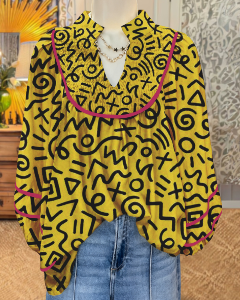 Trendy Abstract V-neck Top