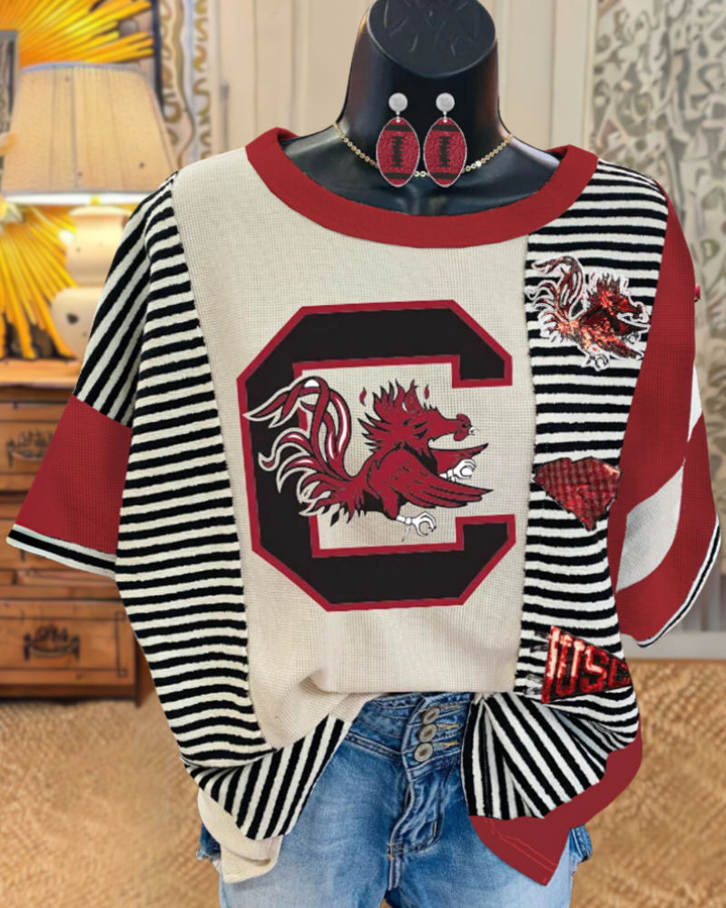 Oversized Gamecock Sequin Striped Top