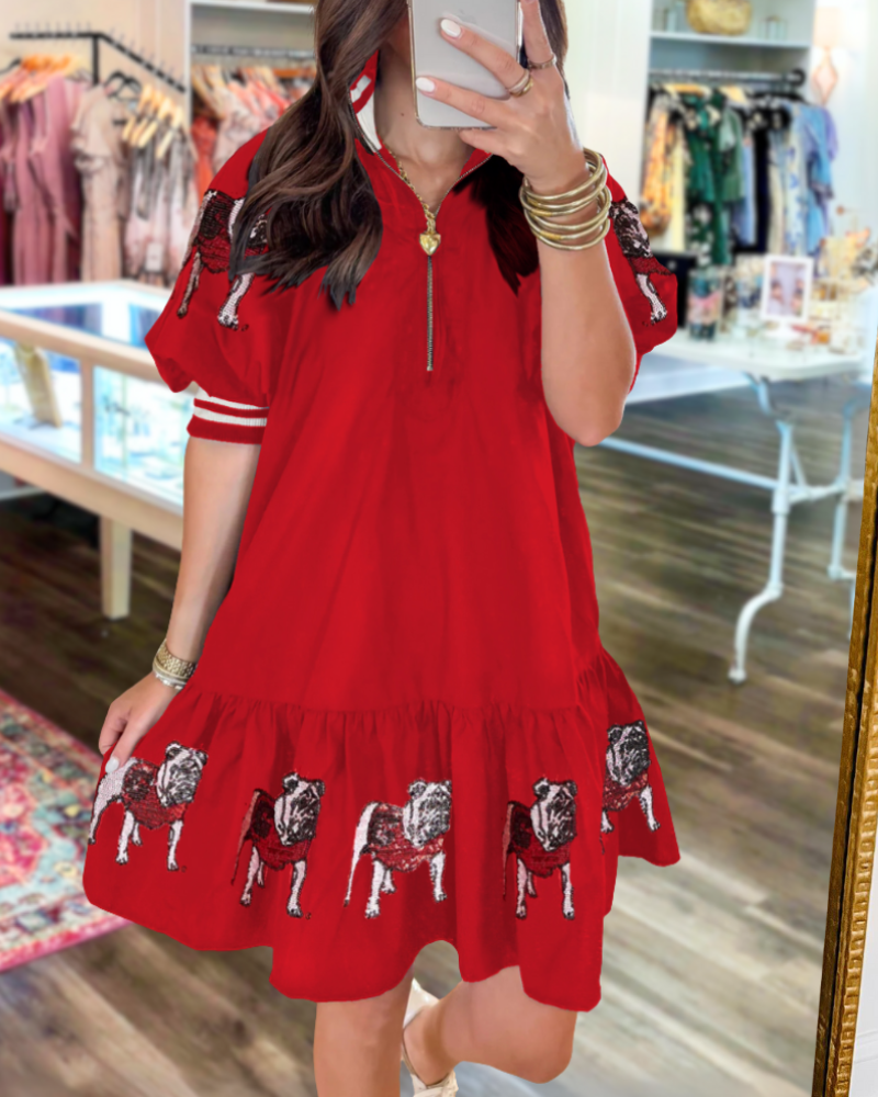 Bulldog Sequin Half-Zip Dress