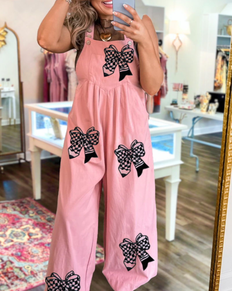 Bow Check Sequined Jumpsuit