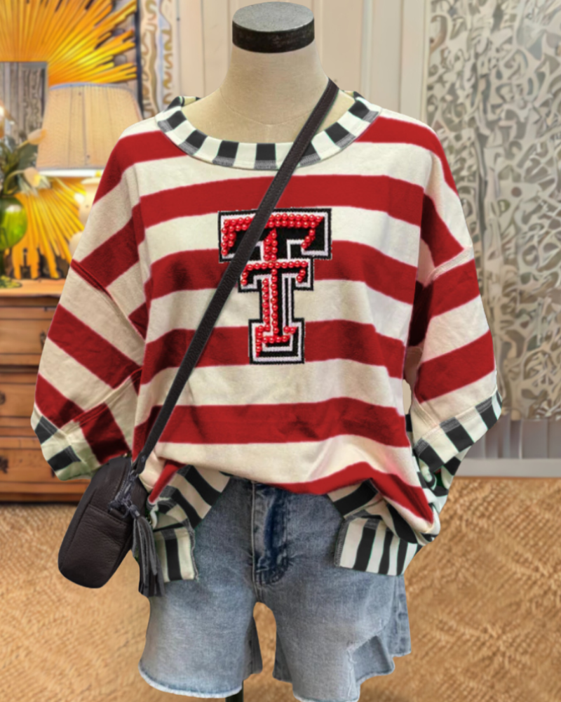 Texas Tech Embroidered Stripe T-Shirt